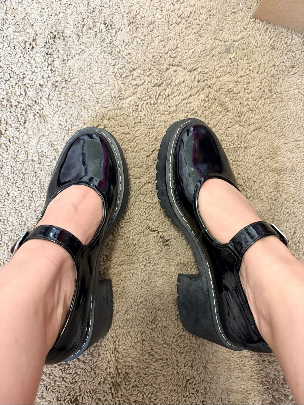 Forever 21 Black Patent Platform Mary Jane Block Heel Shoes with buckle / 6 6.5